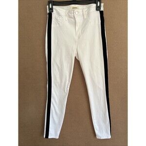 L'AGENCE White Margot Black Velvet Tuxedo Stripe Skinny Jeans Women's Size 27x26